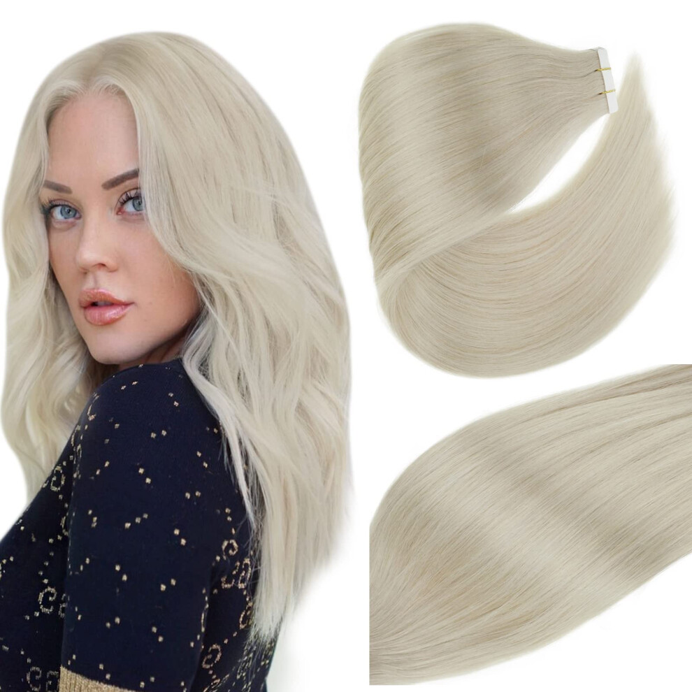 Unisex Tape In Remy Human Hair Extensions Blonde 14 Inch Seamless Skin Weft 20Pcs Instant Volume