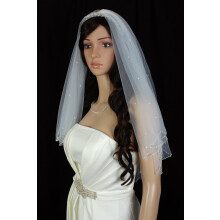 Ivory Two Tier Elbow Length Bridal Veil with Hand Beaded Scallop Edge and Rhinestones