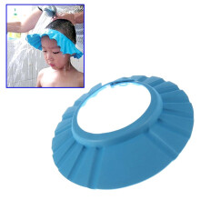 Adjustable Baby Shower Cap with Eye Protection, Soft Kids Shampoo Shield Hat for Bath Time (Blue)