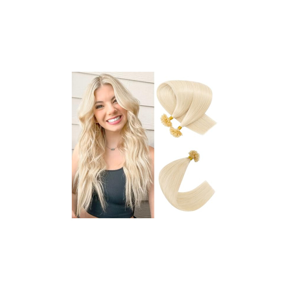 Unisex Silver 24 Inch Platinum Blonde U Tip Hair Extensions Remy Human Hair Keratin Bond Seamless Color Match