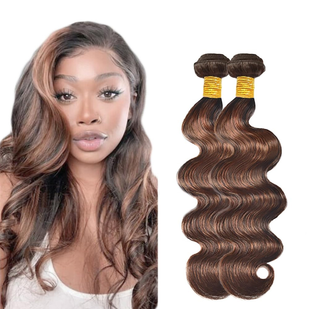 Brazilian Virgin Hair Bundles P4/30 Highlight Brown Body Wave 16 18 Inch Human Hair Extensions