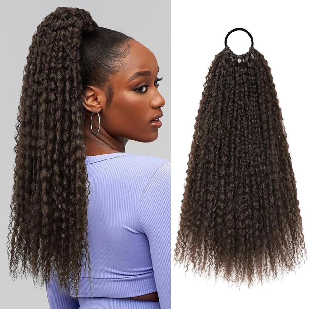20' Kinky Curly Drawstring Ponytail Hair Extension, Human Hair Blend for Black Women, Tangle