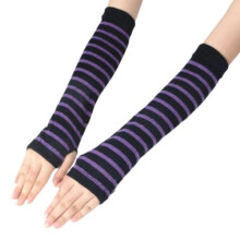 Arm warmers striped, fingerless & long - Black/purple [32cm] MultiColo MultiColor 32cm Black/purple