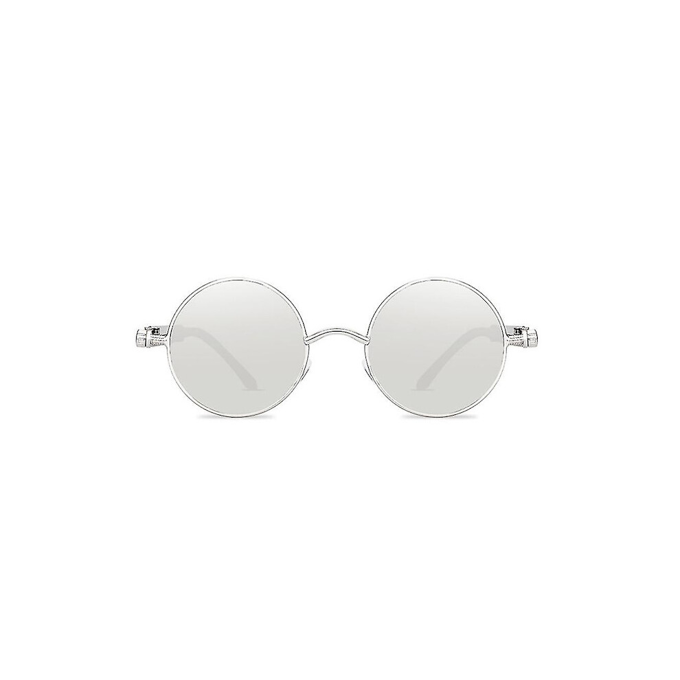 Vintage Polarized Steampunk Round Sunglasses For Men, Stylish Db Frame And Lenses Silver 9175034120909