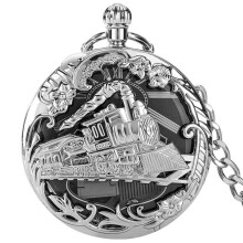 Train Steampunk Pocket Watch, Quartz Musical Movement Pocket Watch Music Box Fob Watch with Chain