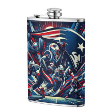 Patriots Flagon Hip Flask 8oz, Food-Grade Stainless Steel & Leather, Portable for Outdoor, Camping, Wedding - Compatible with Groomsman Gifts