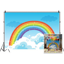5x3ft Photography Backdrop Rainbow Background Baby Baptism Baby Starry Cloud line Vlogger Cake