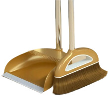 Broom and Dustpan Set 2 Pack Heavy Duty Floor Sweeping Brush for Home Kitchen Cleaning (Gold)