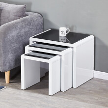 (BLACK) Nested Coffee Table Set of 3, Stackable Side Tables