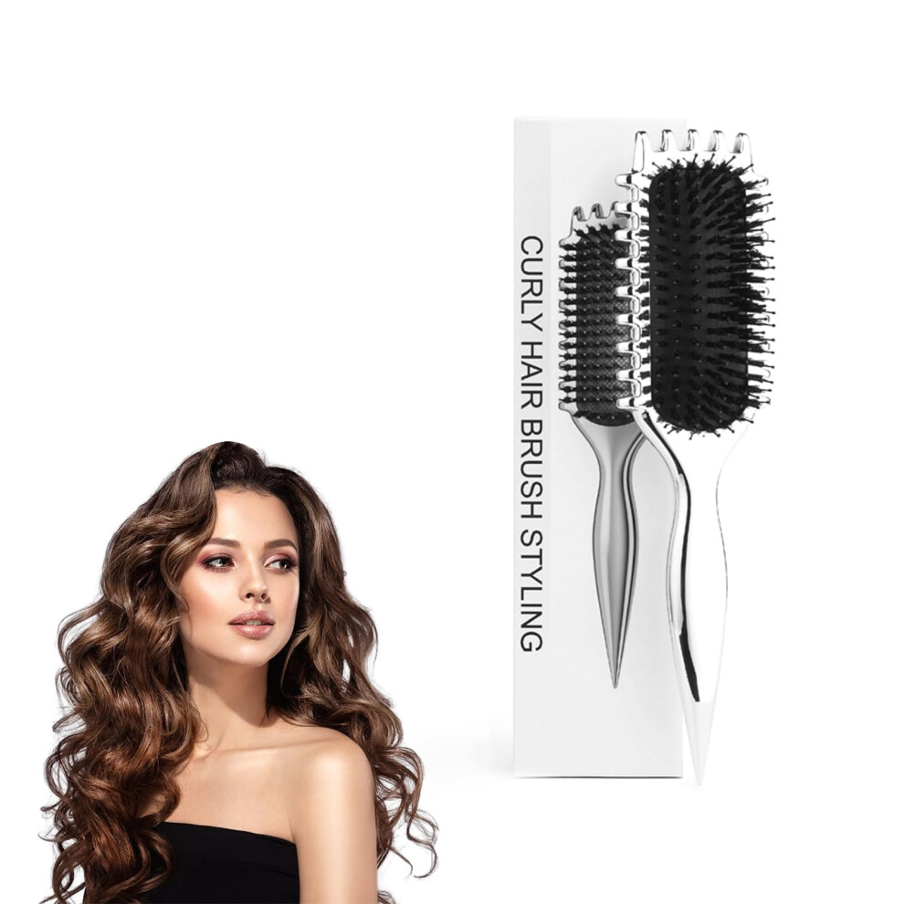 Curl Defining Boar Bristle Hair Brush for Curly Thick Hair, Gentle Detangling and Frizz Control