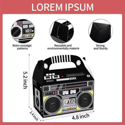 Caixa de lembrancinhas temática dos anos 80 com tema de boom e decoração vintage. 1
