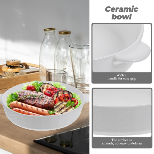 JMXIANG Baking Dish Roasting Pan Round Baking Dish Ceramic Bakeware Double Handle Baking Dish 2