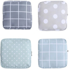 Sanitary Napkin Storage Bag, 4-Pack Waterproof Sanitary Napkin Bags with Zipper (Dotted + Grid)