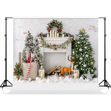 75ft Bokeh Bohemia Christmas Tree Photo Backdrop White Fireplace Brick Wall Xmas Photography Background for Christmas Studio Props