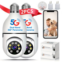 Caméra intégrée à une ampoule (lot de 2) : vue panoramique HD à 360, vision nocturne couleur, Wi-Fi 5 GHz et 2,4 GHz, alertes de mouvement,