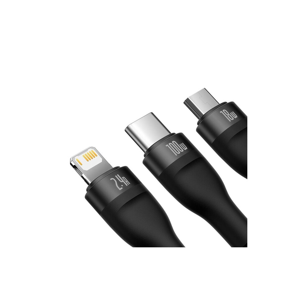 Baseus 3In1 Usb-A Till Usb-C Lightning Microusb Kabel 100W 1.2M Svart Black 9149926971771