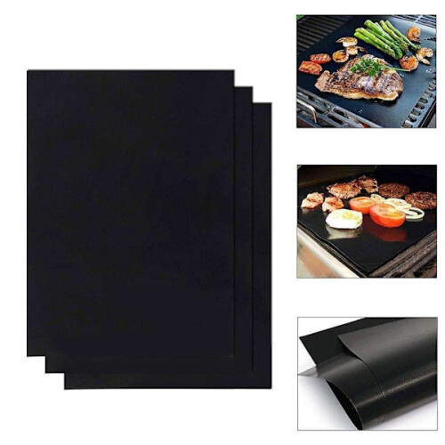 3 stk. grillmåtte, ovnmåtte, bagemåtte - non-stick - 40x33 sort