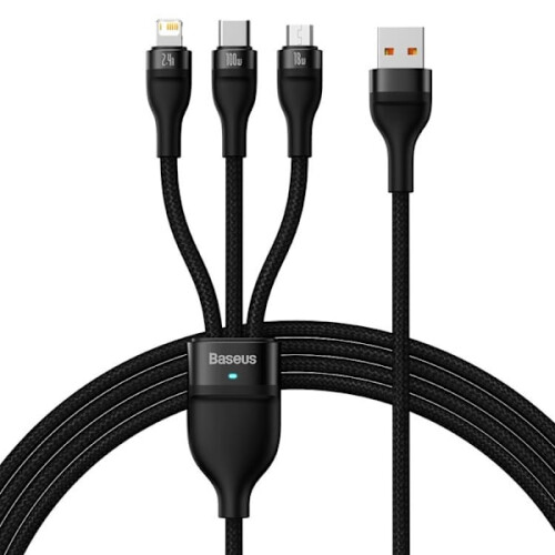 Cabo Baseus3in1USB-A para USB-C Lightning microUSB 100W 1,2m Preto 1