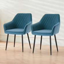 (Teal) 2 Dining Chairs Set Velvet Padded Seat Home