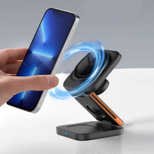 Faltbares 15-W-Wireless-Ladegerät von Lmueinov, kompatibel mit Android und iOS, 3-in-1-Magnet-Schnellladefunktion für Handys, Uhren und Kopfhörer