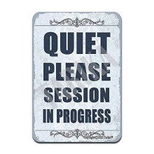 Quiet please meeting in progress retro mirror tin decoration art sign for home kitchen bathroom farm garden garage Size: 8 x 12 Inches