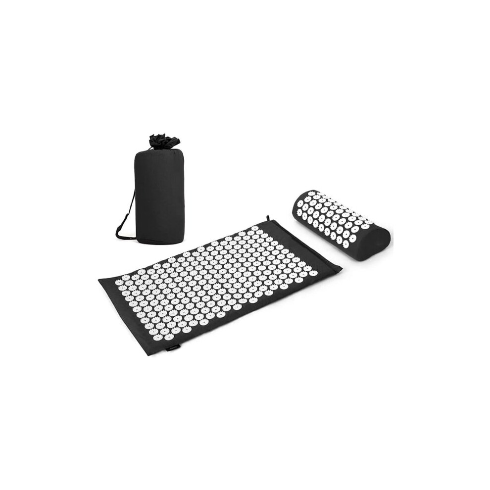 Acupressure Mat And Pillow Set With Bag Acupuncture Mat For Neck And Back Pain, Muscle Relaxation Stress Relief, Sciatica Pain Relief Pillow - Black