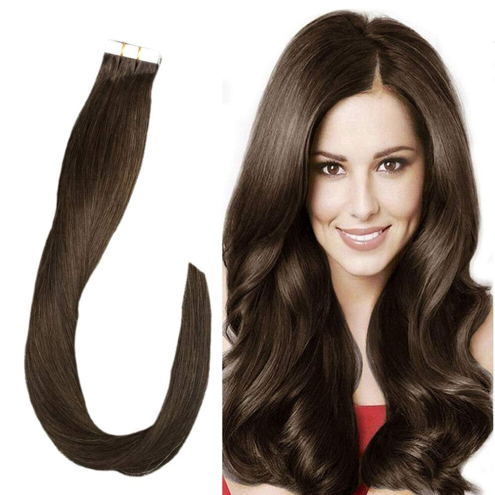 Unisex Brown 22 Inch Dark Tape In Hair Extensions 50G Straight Invisible Seamless 100% Remy Human Hair