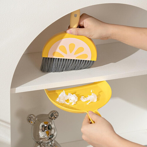 Mini Dustpan and Brush Set for Crumbs, Table, Desk, Keyboard, Kitchen, Yellow Fruit Shape 1