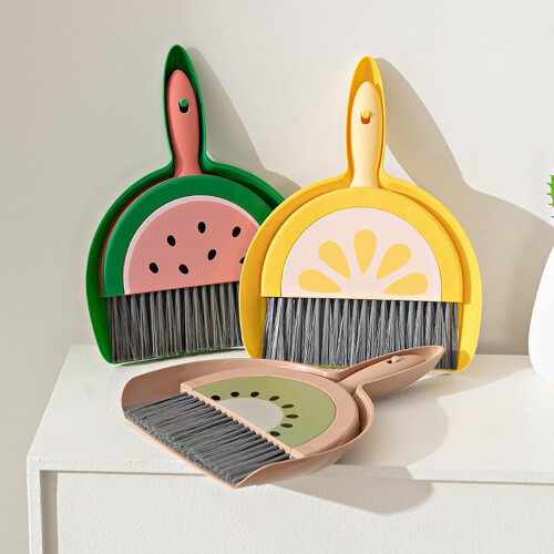 Mini Dustpan and Brush Set for Crumbs, Table, Desk, Keyboard, Kitchen, Yellow Fruit Shape 2