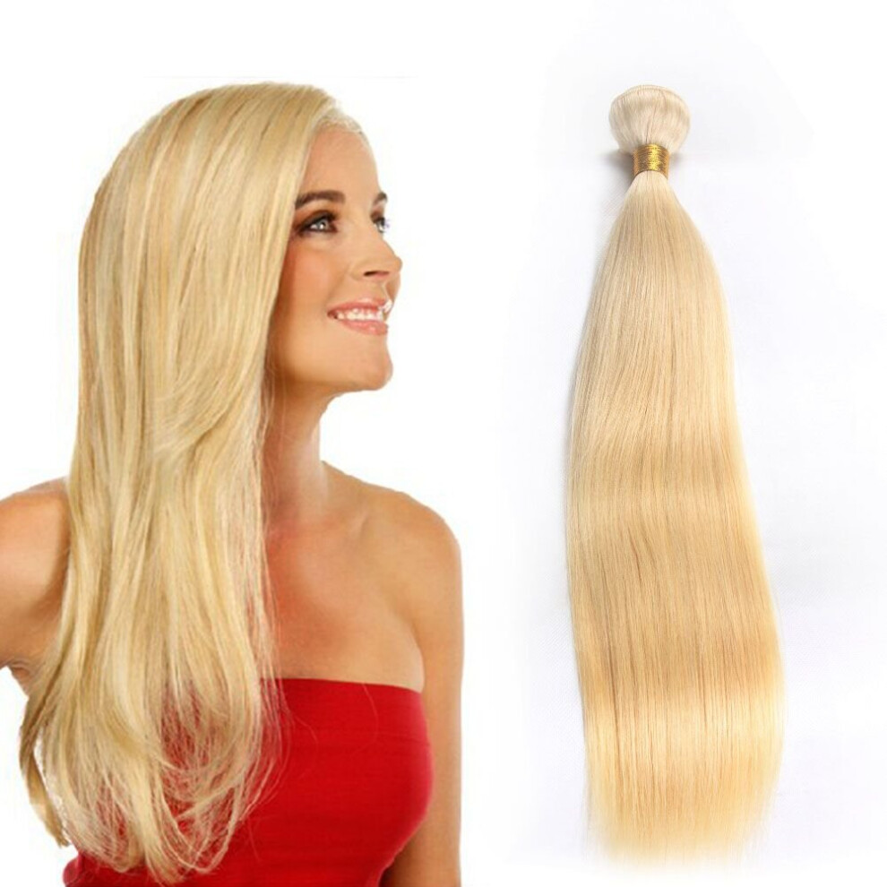 Unisex 16 Inch Straight Brazilian Human Hair Extensions 8A Grade 613 Blonde Unprocessed Weave