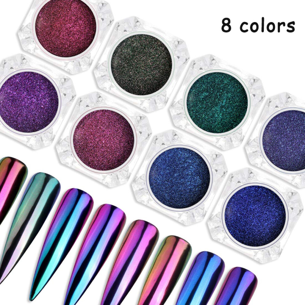 Nail Chrome Powder Set 8 Colors Mirror Effect Glitter Pigment for UV Gel Polish
