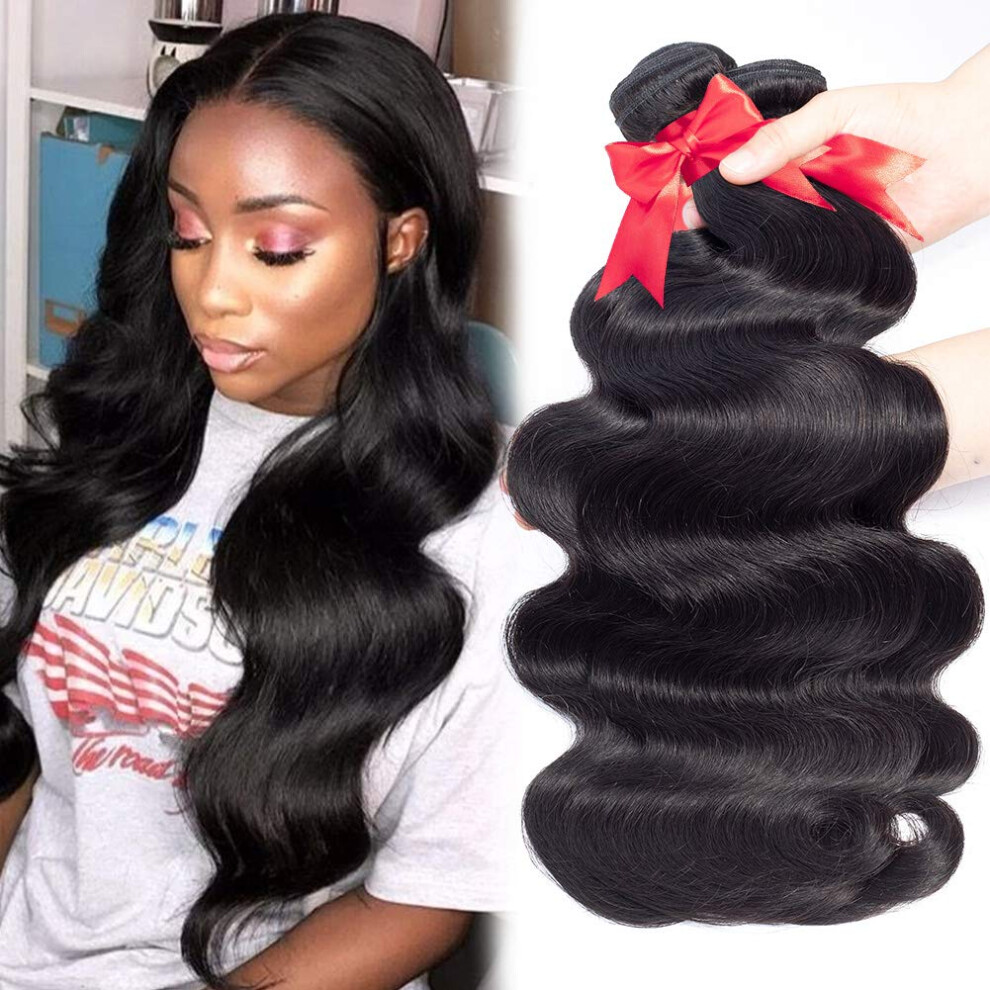 Unisex Black Brazilian Body Wave Hair 3 Bundles Virgin Human Hair Extensions 9A Grade Dyeable Natural