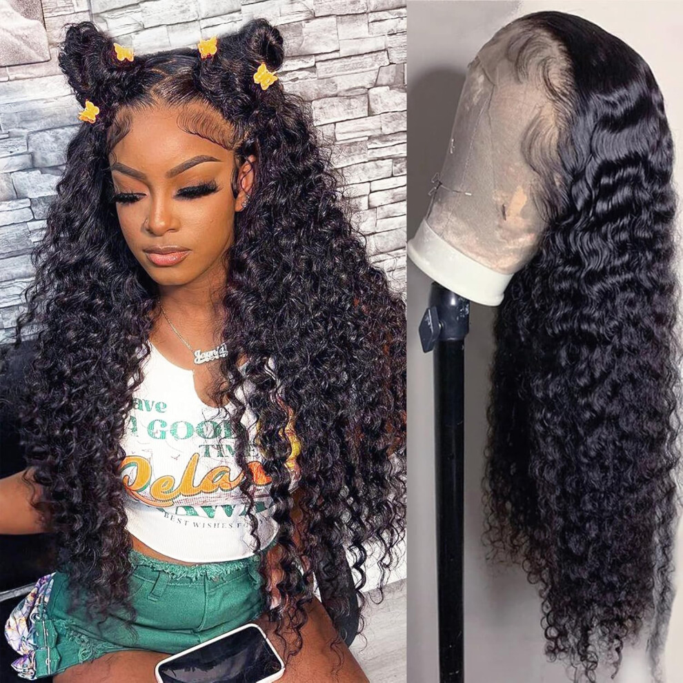 Unisex 9X6 Hd Lace Front Kinky Curly Wig Brazilian Virgin Human Hair Pre Plucked Glueless Natural Hairline 22 Inch