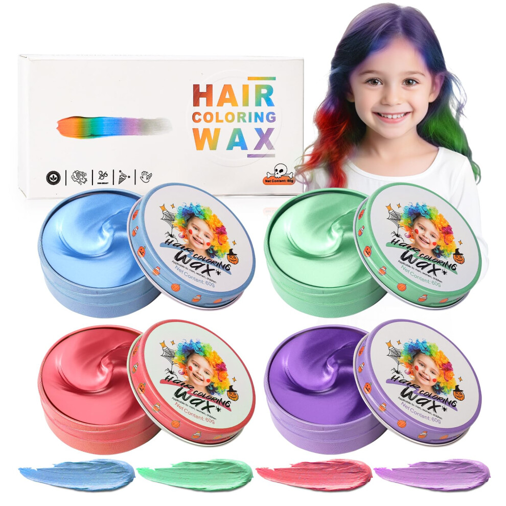Blue/Green/Red 4 Colors Temporary Hair Color Wax For Kids, Washable Instant Styling Dye With Strong Hold