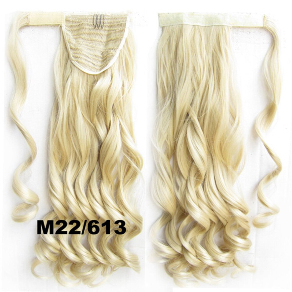 Unisex Light 22 Inch Body Wave Clip In Ponytail Extension With Wrap Around Design, 90G Blonde Hairpiece