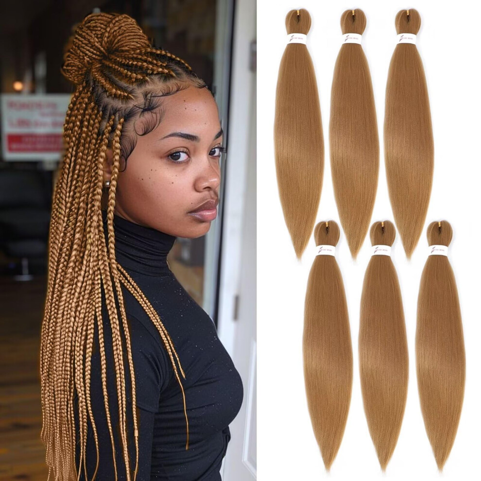Unisex 18 Inch Pre Stretched Braiding Hair 6 Packs Honey Blonde Yaki Texture Synthetic Extensions