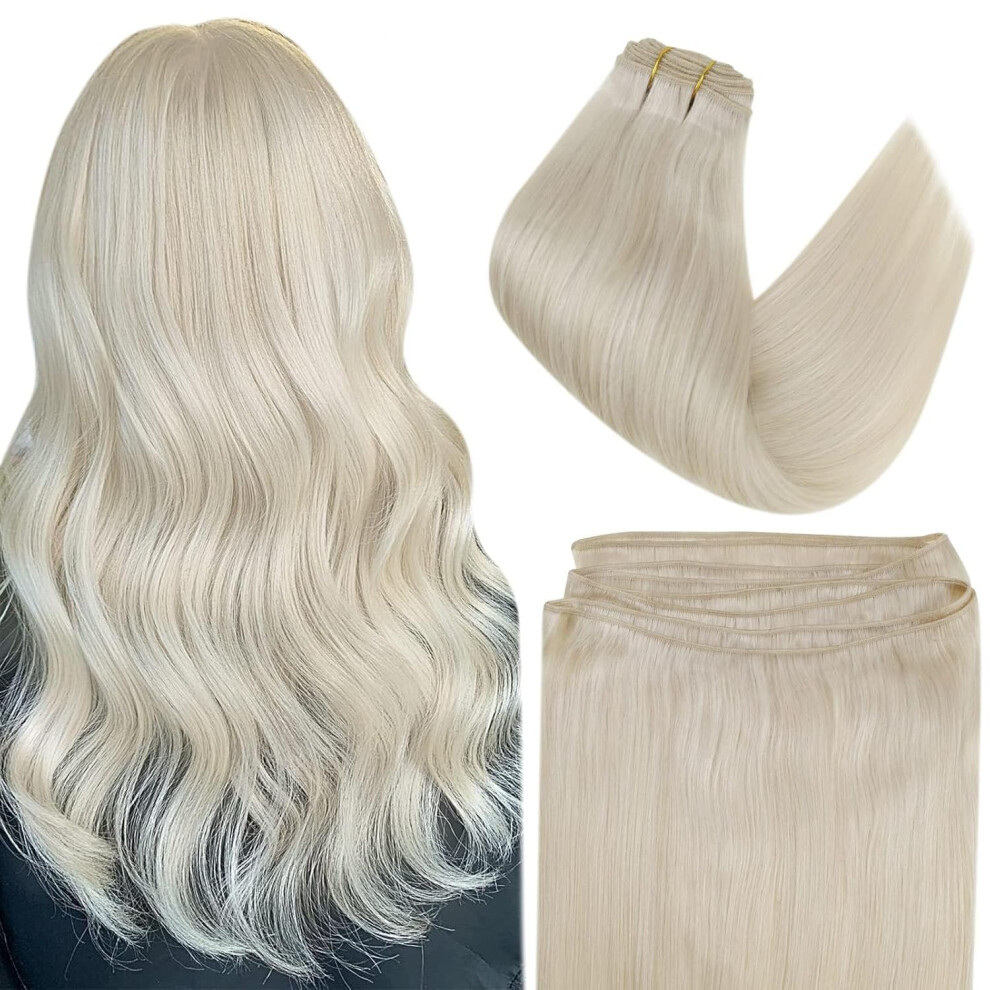 Unisex White 18 Inch Remy Human Hair Extensions Double Weft Sew In Blonde 100G Bundle
