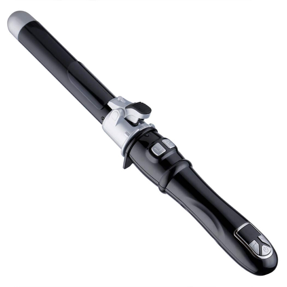 Black Automatic Hair Curler With Tourmaline Ceramic Barrel, 360 Wrap, Fast Heat, Dual Voltage, Lcd,