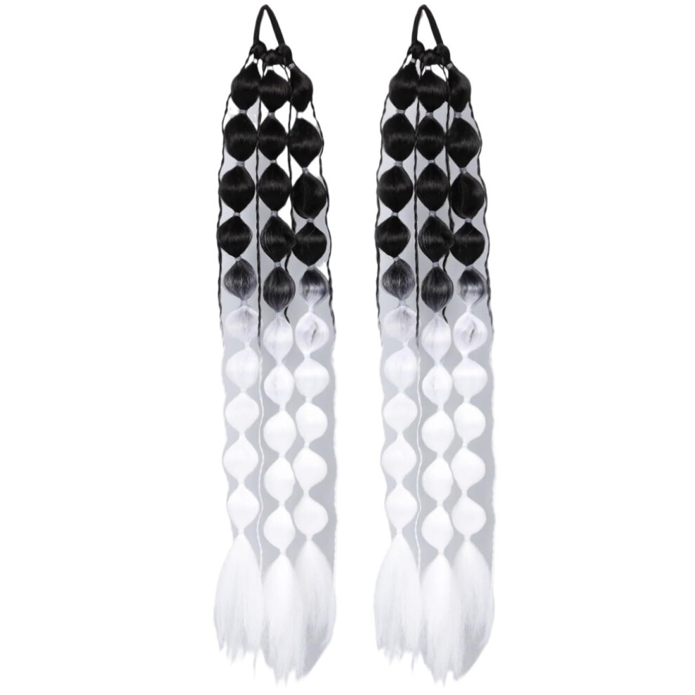 Unisex White,Black 2Pcs Colorful Bubble Braid Ponytail Extension Synthetic Hairpiece With Hair Tie Black White