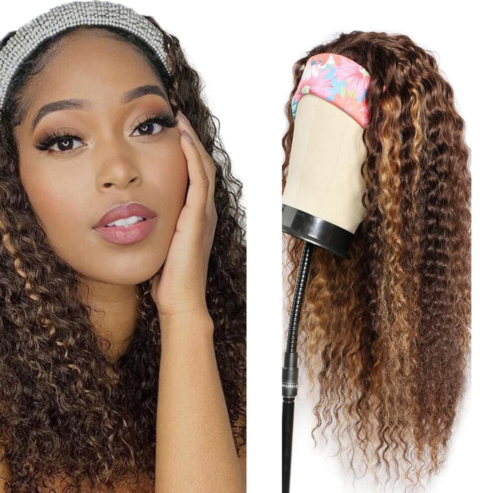 Unisex Brazilian Curly Wave Human Hair Headband Wig 12 Inch Glueless Virgin Natural Look For Women