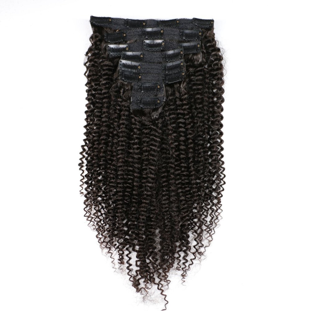 Unisex Black 14 Inch Brazilian Virgin Kinky Curly Clip In Human Hair Extensions Natural 4B 4C 8Pcs