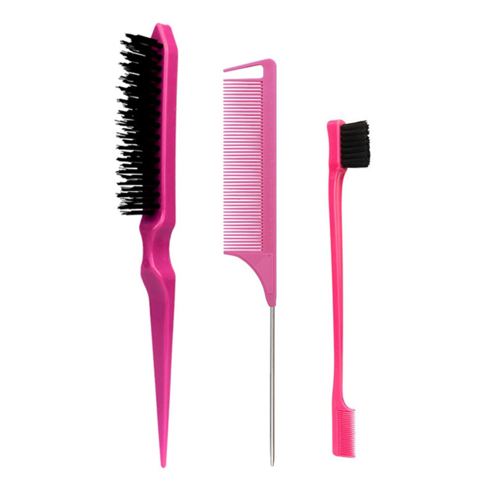 Hair Brush Set with Bristle Brush and Teasing Comb for Women and Kids, Compact Travel Size