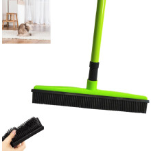 Rubber Broom for Pet Hair Removal with Carpet Rake, Couch and Floor Cleaner (Green)