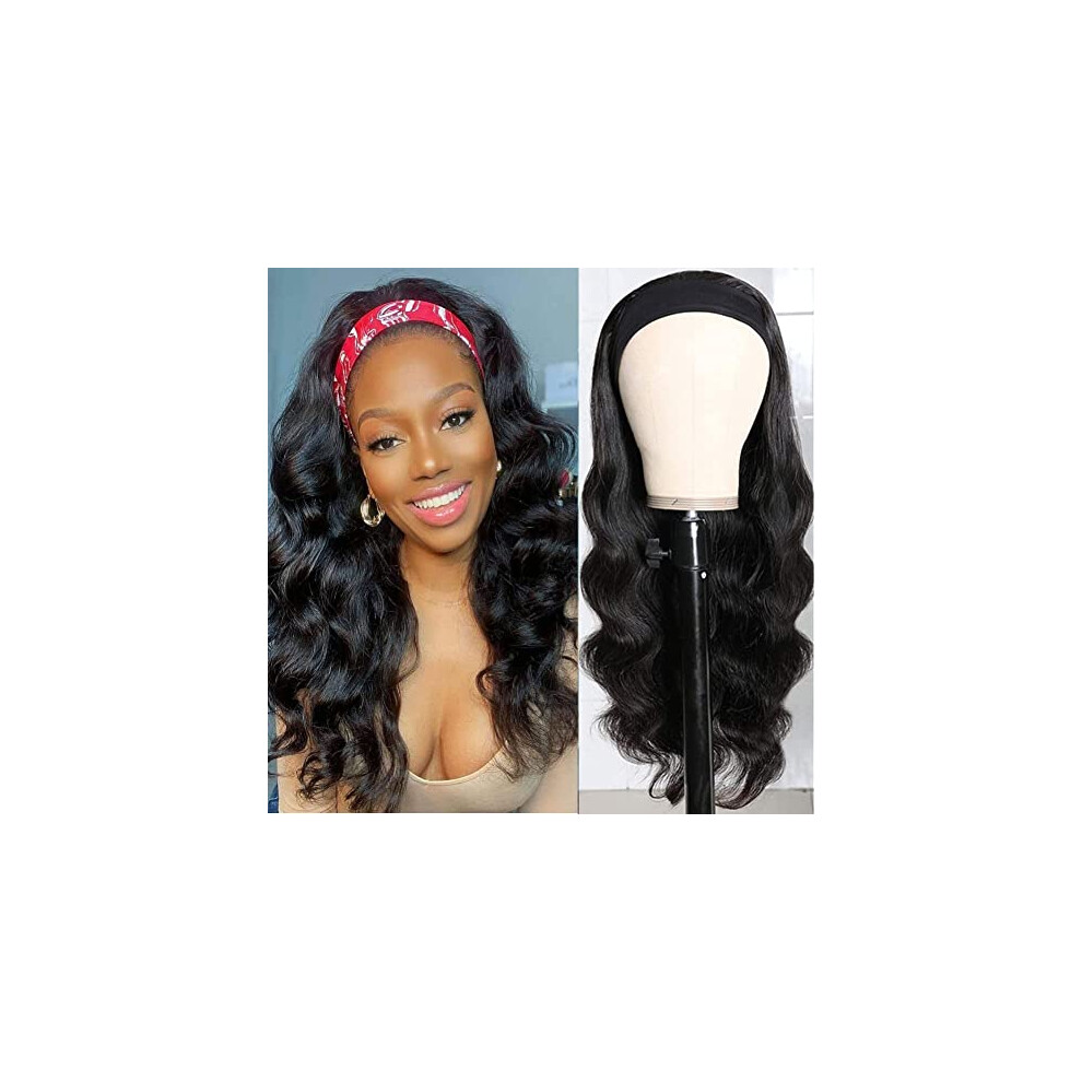 Unisex Black Headband Wig Human Hair Body Wave 8.5 Inch Glueless Brazilian Virgin Wigs For Women