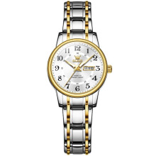 Stainless Steel Women's Dress Watch with Date, Waterproof Quartz Analog for Business and Casual, Gold Silver Band