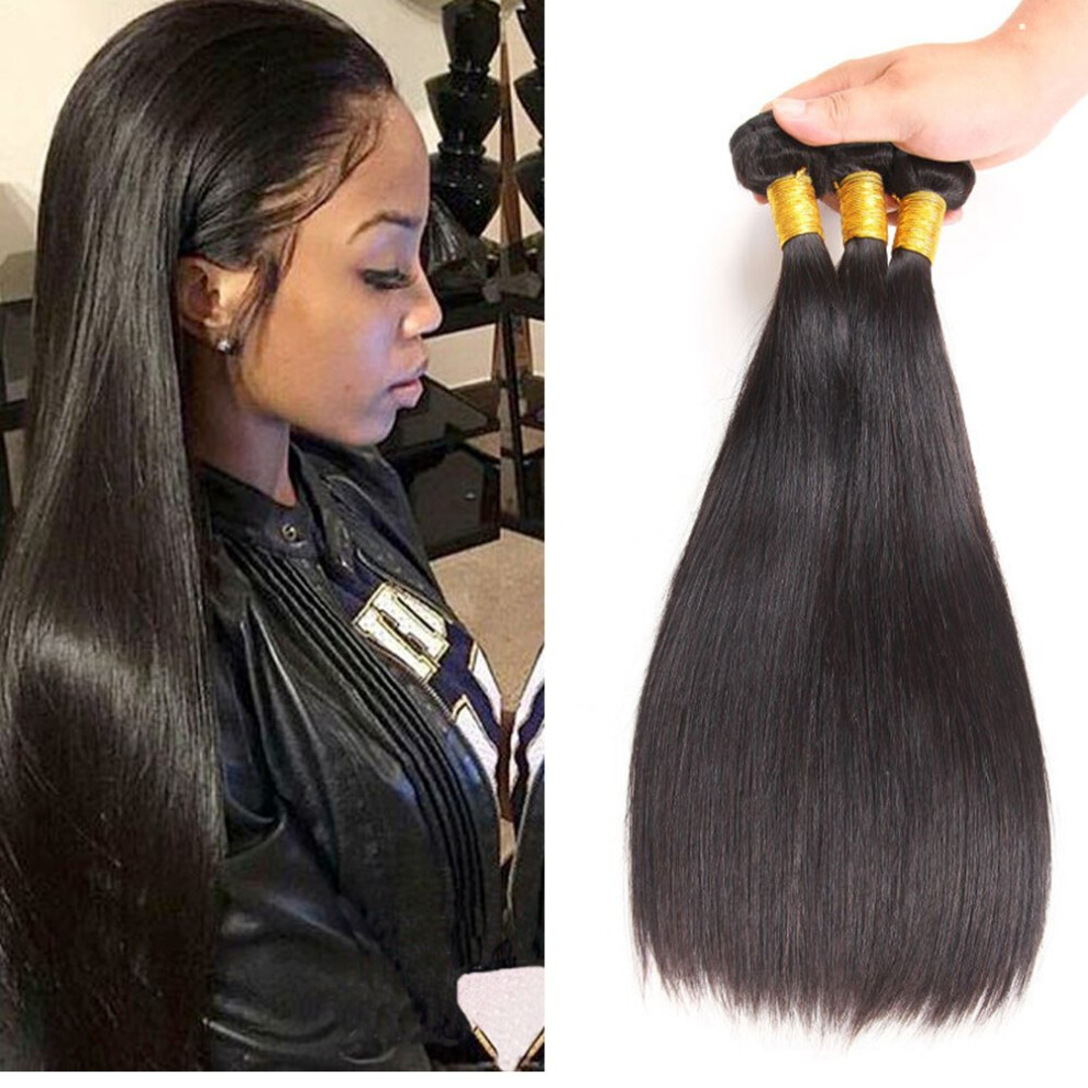Unisex Brazilian Virgin Straight Hair Bundles 3Pcs 100% Unprocessed Human Hair Weave Natural Color Grade 7A