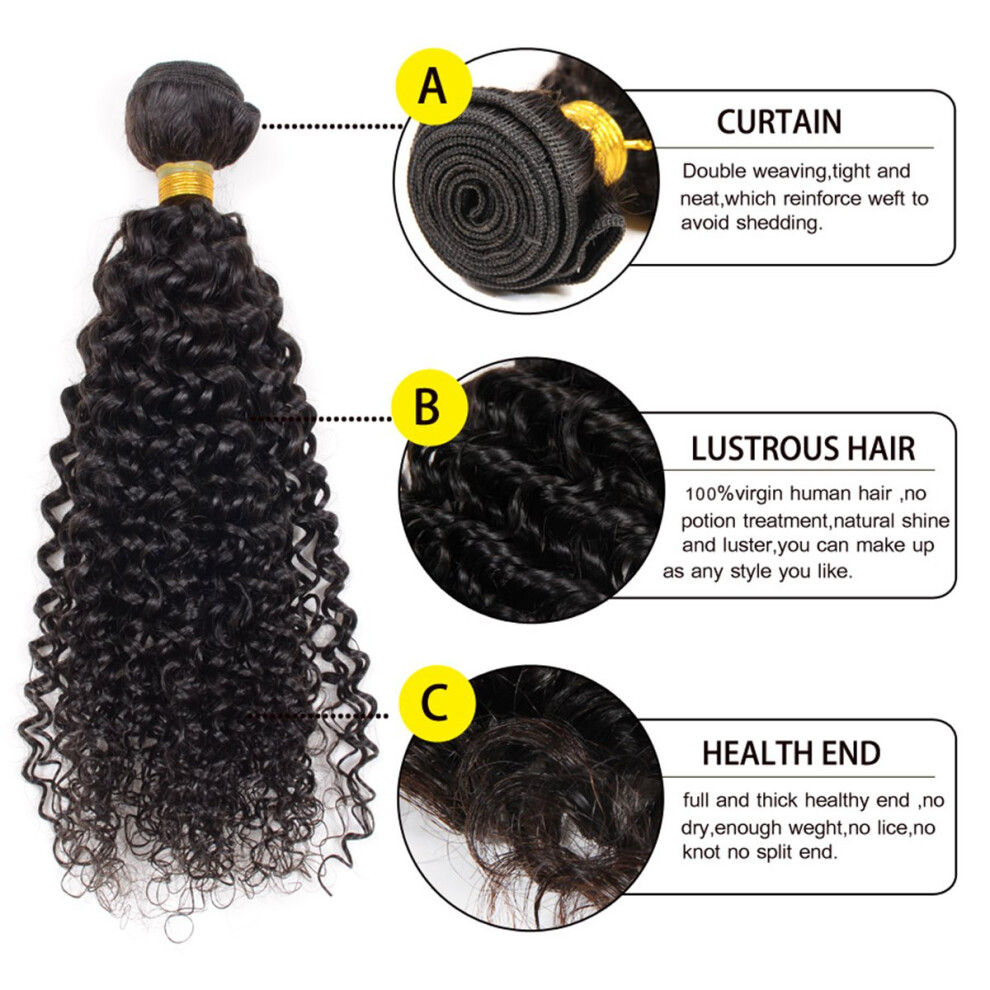 Unisex Brazilian Virgin Hair Bundles Kinky Curly Unprocessed Human Hair Weave 14 Inch Afro Style