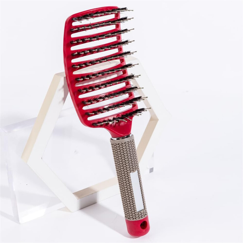 Red Hair Brush With Boar And Nylon Bristles For Women, Cushion Detangling Brush For Frizz Control