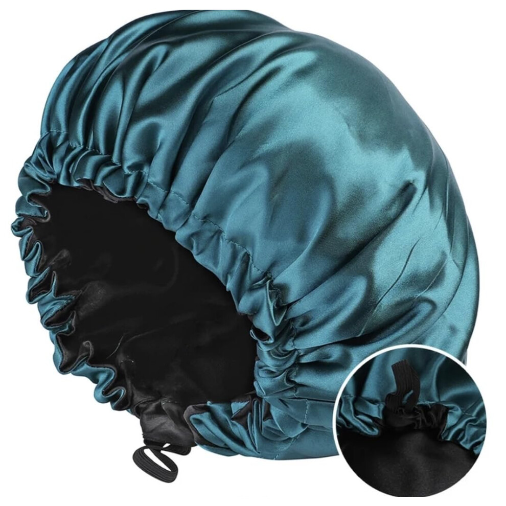 Unisex Green/Black Satin Sleep Cap For Women Adjustable Silk Hair Bonnet Frizz Reduction Moisture Retention 3 Colors