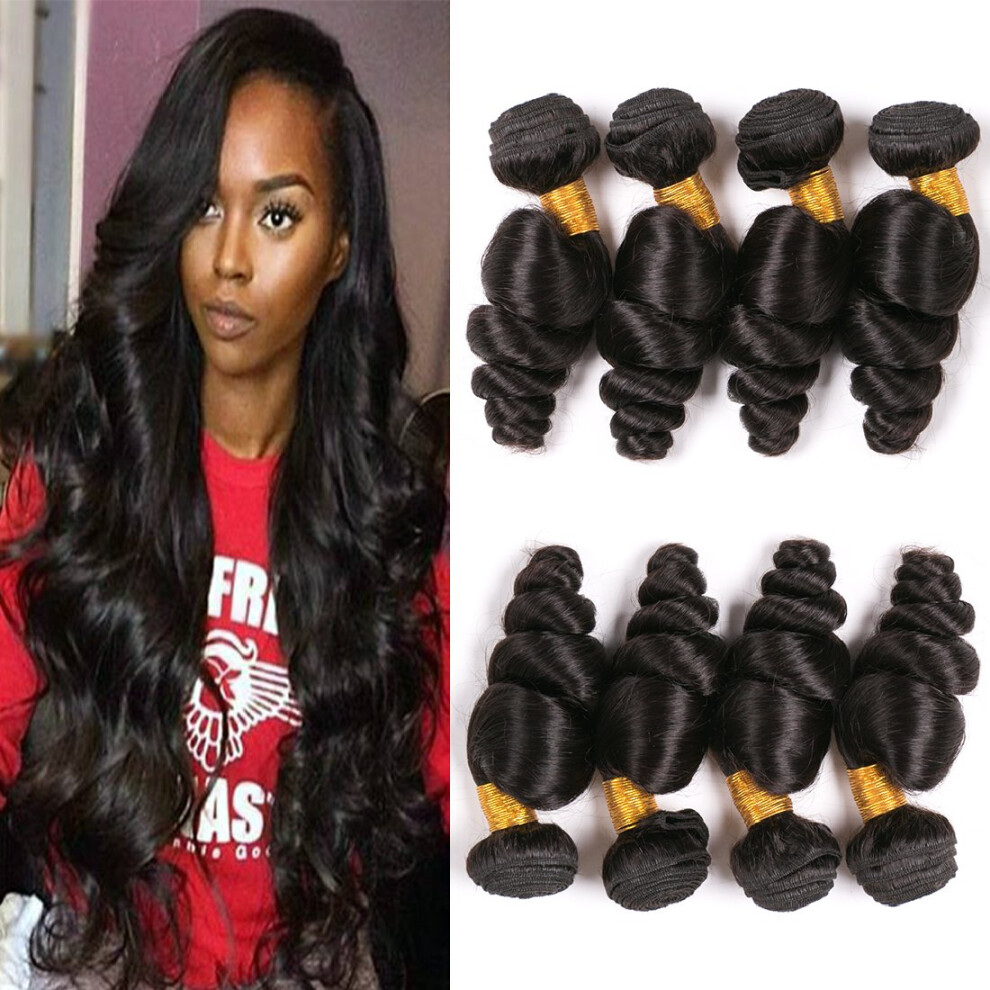 Brazilian Loose Wave Hair Bundles 4pcs Virgin Human Hair Extensions Double Weft Natural Black